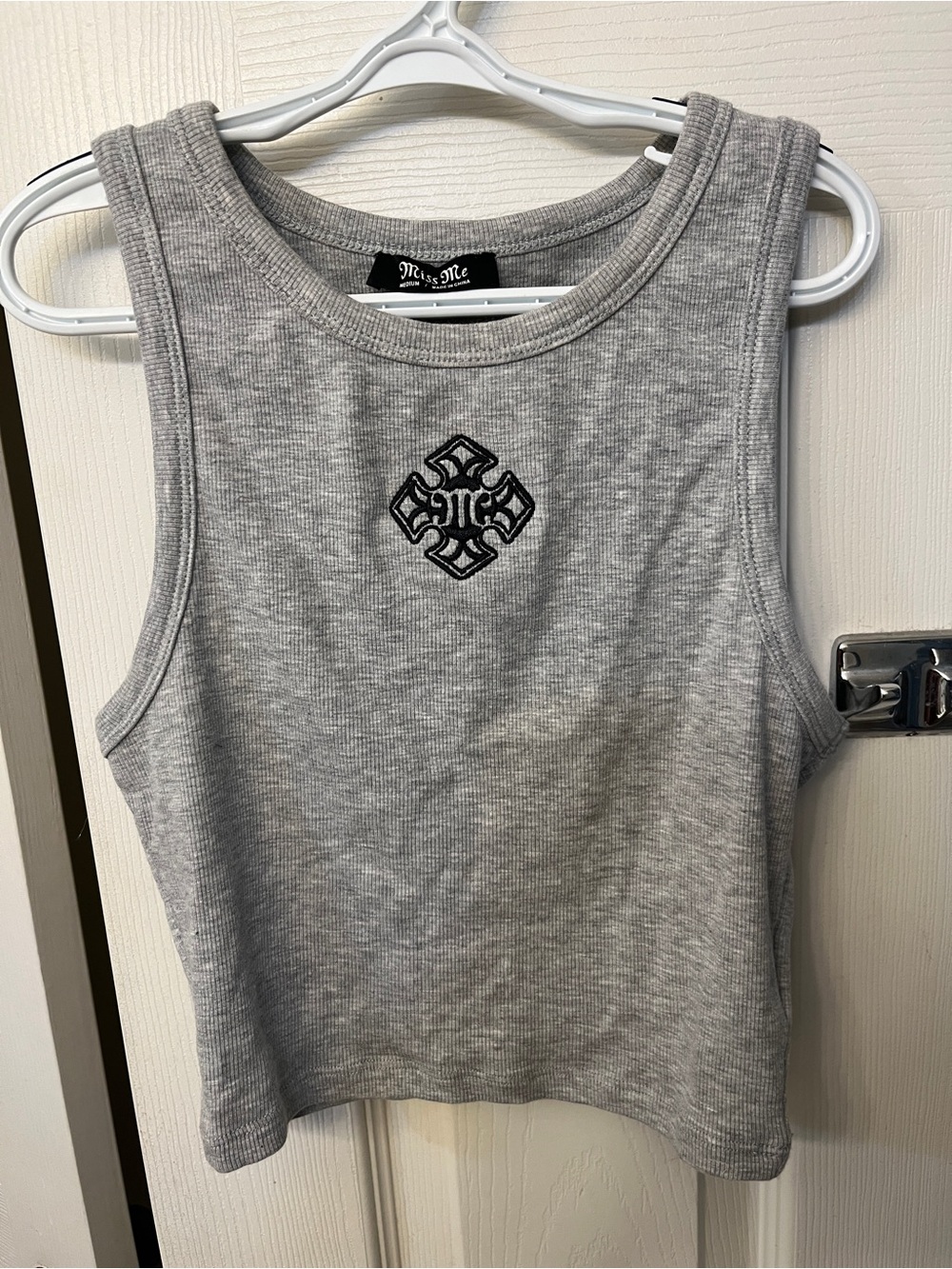 Miss Me Light Grey Ribbed Logo Crop Tank size M
